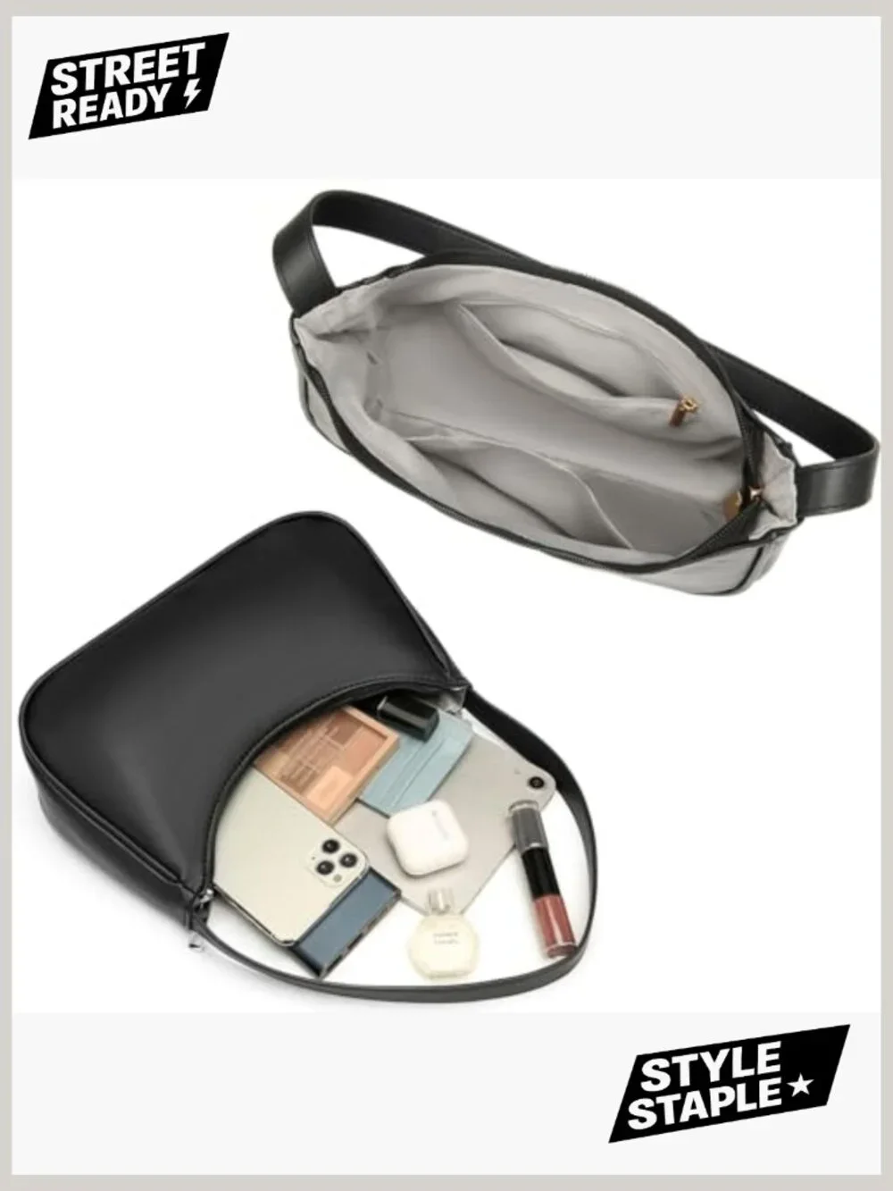 Vegan Leather Hobo Sling Tote Handbag with Zipper Closure - Retro Shoulder Bag - Picture 5 of 7